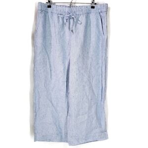 CALLIGRAPHIE WOMEN'S SEERSUCKER LINEN PANTS BLUE WHITE NAUTICAL PREPPY